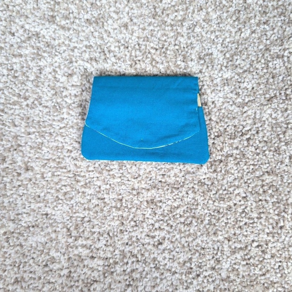 Handmade Fabric Pocket Wallet Card Holder Turquoise Blue Religious Candle Print